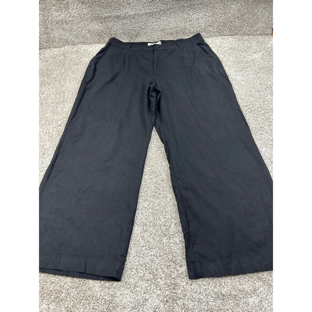 Torrid Womens Black Wide Leg Linen Blend Pants High Rise Size 16 NWT #0508‎